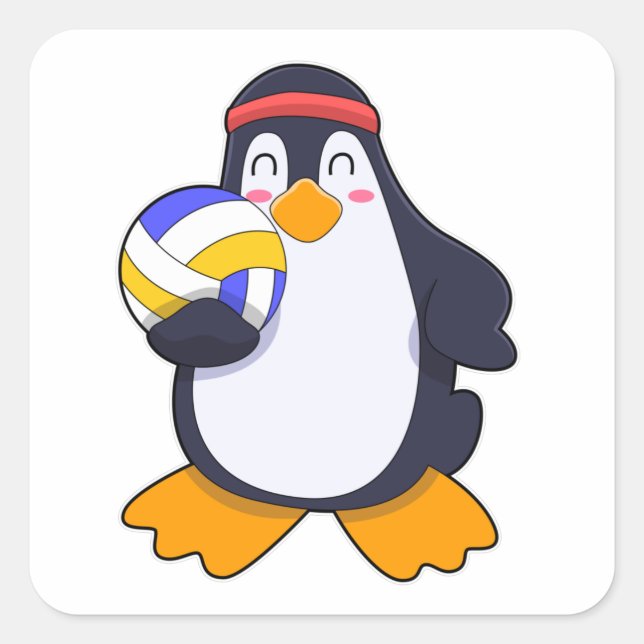 Pinguin beim Volleyball-Sport Quadratischer Aufkleber (Vorderseite)