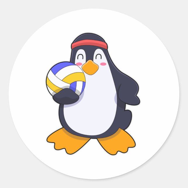 Pinguin beim Volleyball-Sport Runder Aufkleber (Vorderseite)