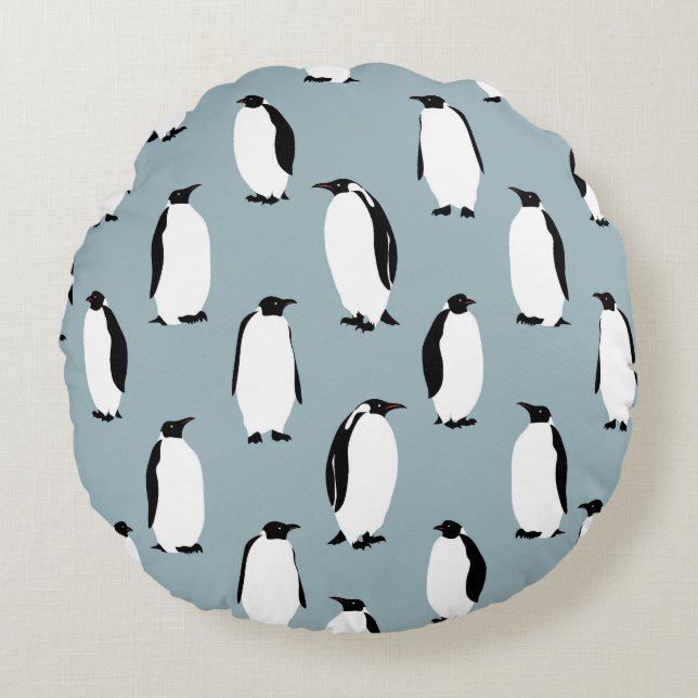 Pinguin Bird Animal Niedlich Pattern Rundes Kissen (Vorderseite)