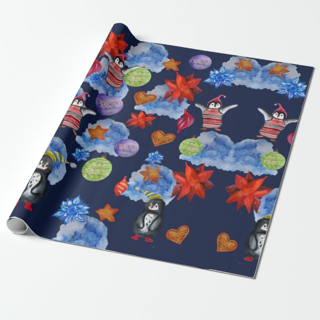 Pinguin Birds Wrapping Paper Geschenkpapier (Ungerollt)