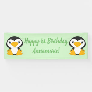Pinguin Birthday Party Green Banner