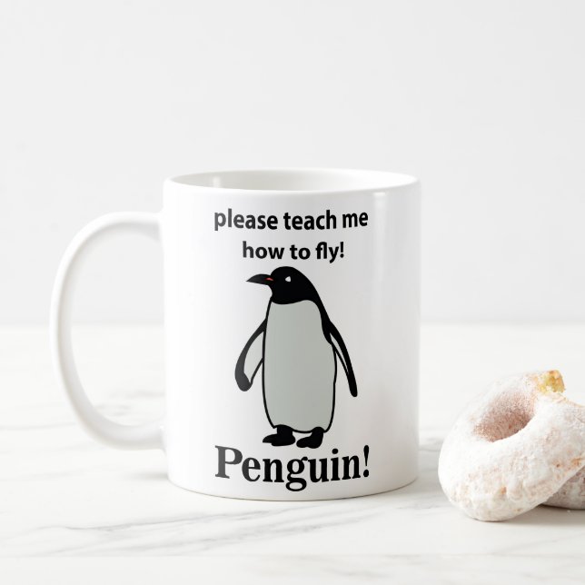 Pinguin bitte lehre mich, wie man den sonnigen Pin Kaffeetasse (Mit Donut)