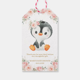 Pinguin Blush Bloral Baby Dusche Geburtstagsparty  Geschenkanhänger