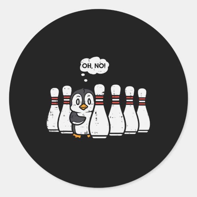 Pinguin Bowling Buttone Oh No Funny Bowler Player  Runder Aufkleber (Vorderseite)