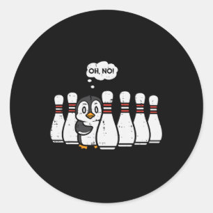 Pinguin Bowling Buttone Oh No Funny Bowler Player  Runder Aufkleber