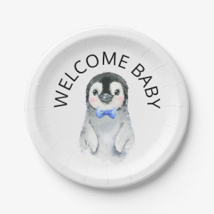 Pinguin-Boy-Winter-Babydusche Papierplatte Pappteller