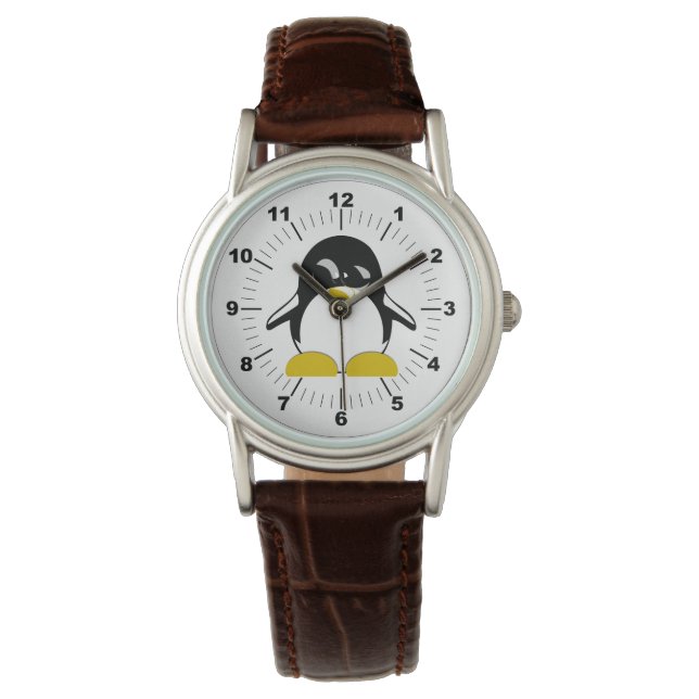 Pinguin Brown Leather Strap Watch Armbanduhr (Vorderseite)