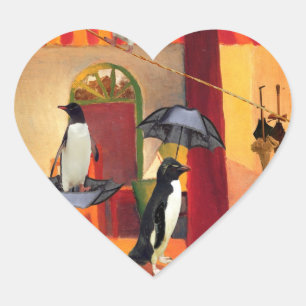 Pinguin-Café Herz-Aufkleber