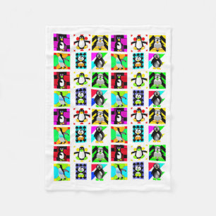 Pinguin Cartoon Birds Abstrakt Art Collage Fleecedecke
