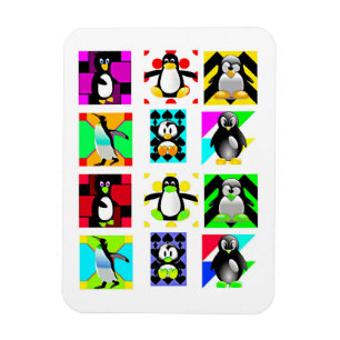 Pinguin Cartoon Birds Abstrakt Art Collage Magnet