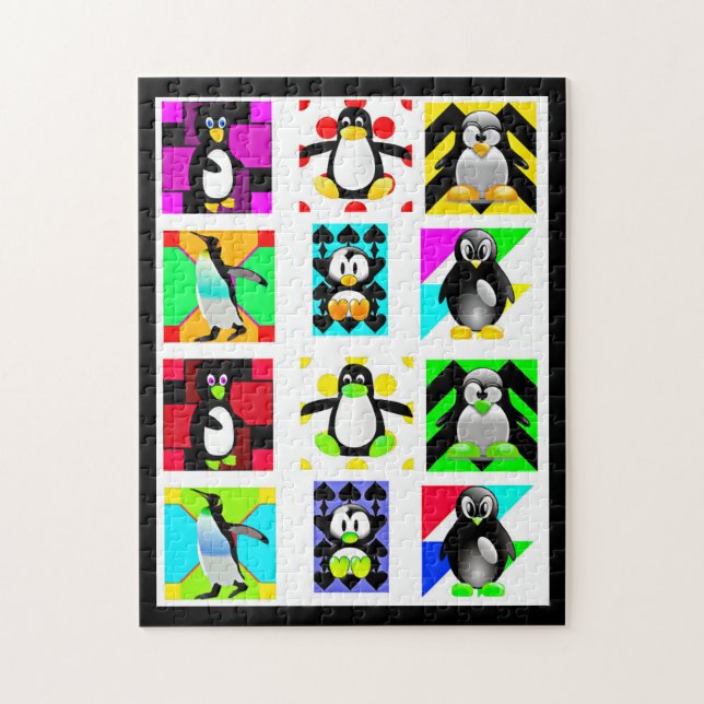 Pinguin Cartoon Birds Abstrakt Art Collage Puzzle (Vertikal)