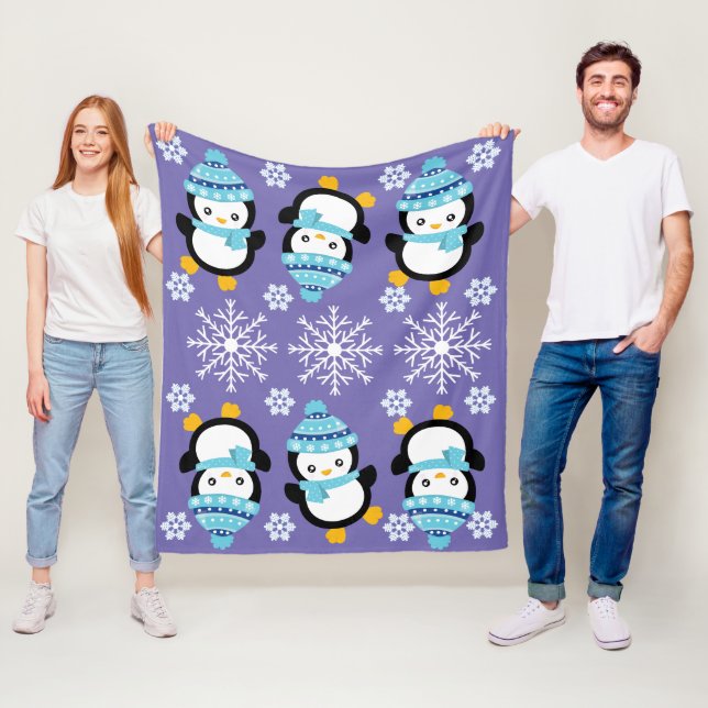 Pinguin Cartoon Schneeflocke Fleece blau (Beispiel)