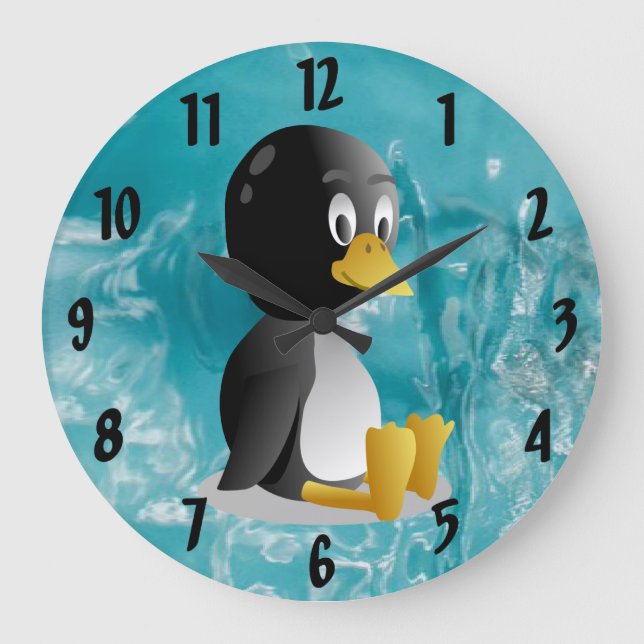Pinguin Cartoon Wall Clock Große Wanduhr (Vorderseite)