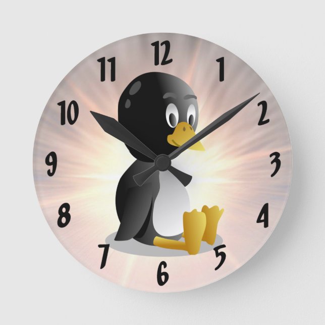 Pinguin Cartoon Wall Clock Runde Wanduhr (Vorderseite)