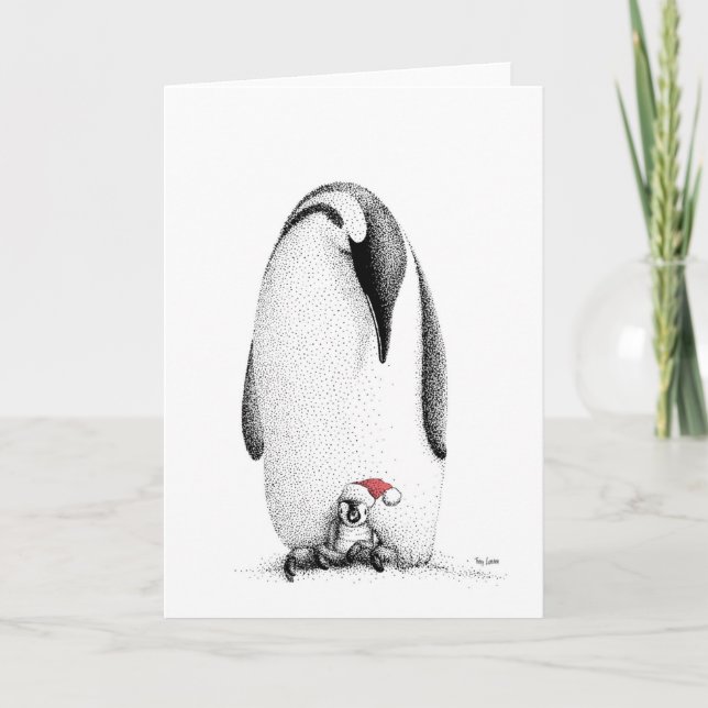 Pinguin Chick in einer Weihnachtsmannmütze Feiertagskarte (Vorderseite)