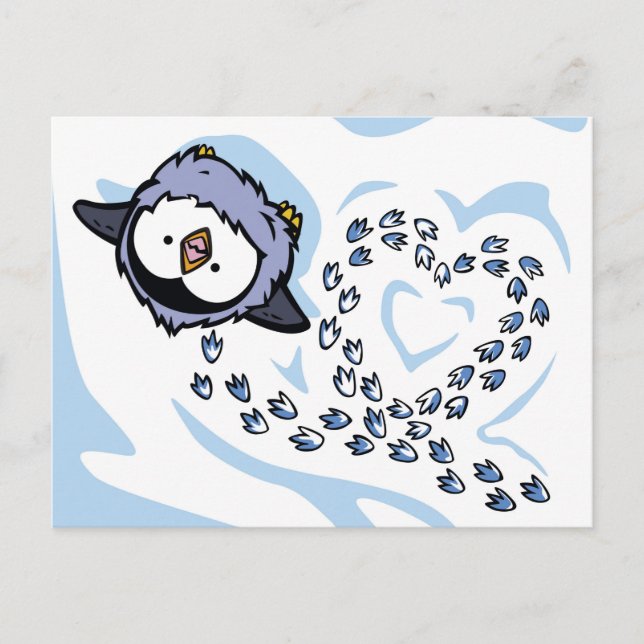 Pinguin Chick Snowprints Post Card Postkarte (Vorderseite)
