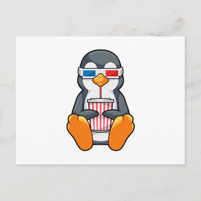 Pinguin Cinema Brille Trinktasse Postkarte (Vorderseite)