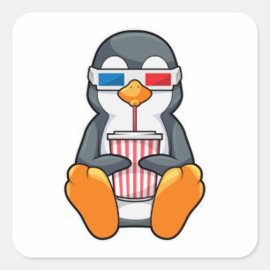 Pinguin Cinema Brille Trinktasse Quadratischer Aufkleber