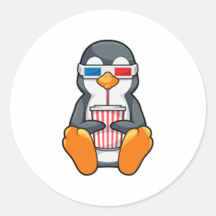 Pinguin Cinema Brille Trinktasse Runder Aufkleber