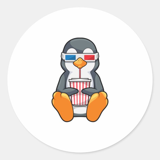 Pinguin Cinema Brille Trinktasse Runder Aufkleber (Vorderseite)