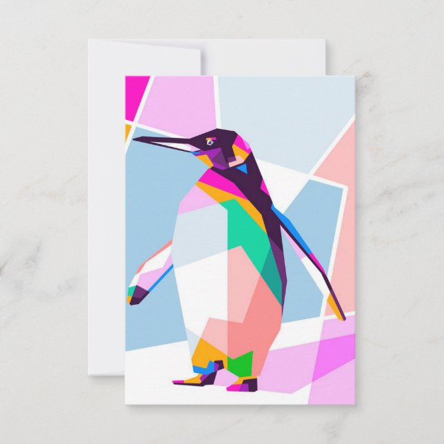 Pinguin Color Geometric | Kunstgeschenk RSVP Karte (Vorderseite)