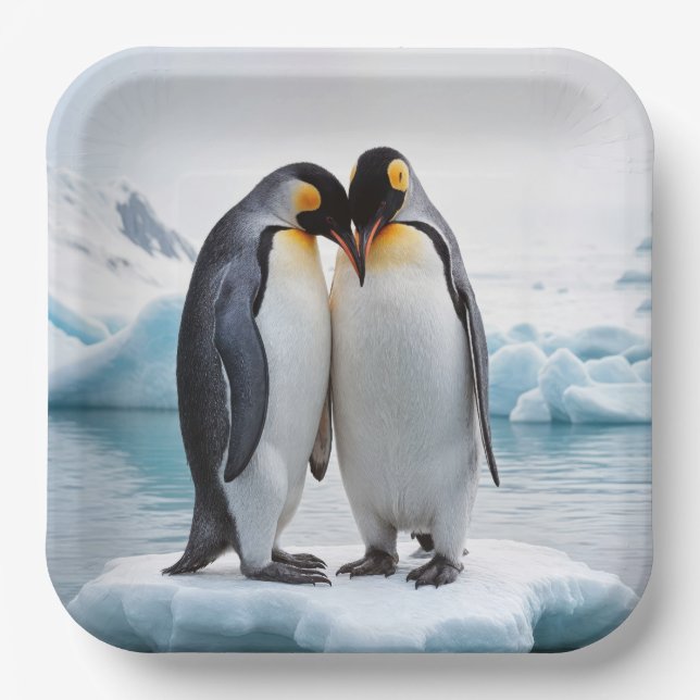 Pinguin Couple auf einem Eisberg Pappteller (Vorderseite)