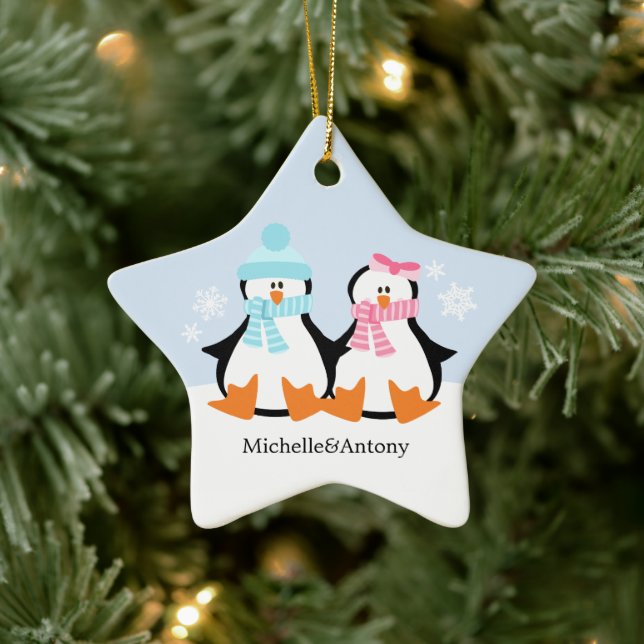 Pinguin Couple Ornaments Keramikornament (Baum)