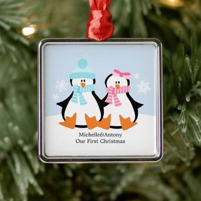 Pinguin Couple Ornaments Ornament Aus Metall (Baum)