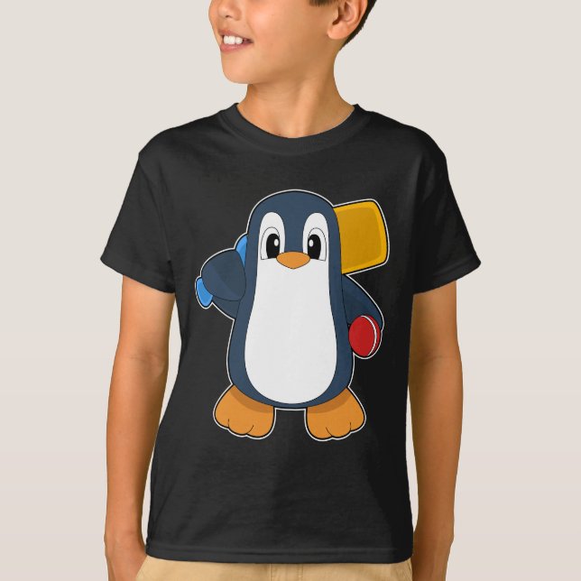 Pinguin Cricket Cricket Fledermaus T-Shirt (Vorderseite)