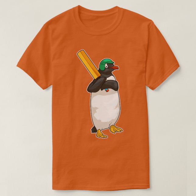 Pinguin Cricket Cricket Fledermaus T-Shirt (Design vorne)