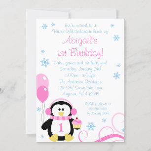 Pinguin Cupcake Wirbel Winter Onederland Pink Blue Einladung