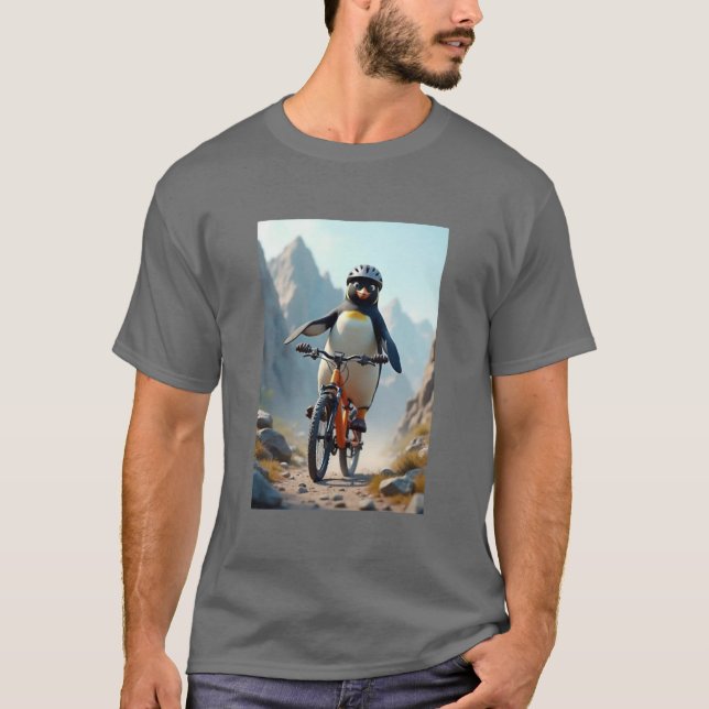 Pinguin, der auf einem T - Shirt mit dem Fahrrad f (Vorderseite)