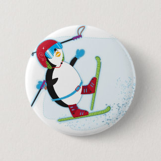 Pinguin, der auf Ski fällt Button