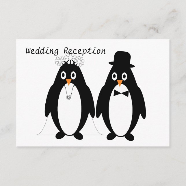 Pinguin Design Hochzeitsempfang Begleitkarte (Vorderseite)