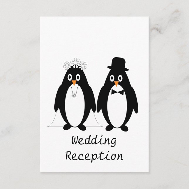 Pinguin Design Hochzeitsempfang Begleitkarte (Vorderseite)