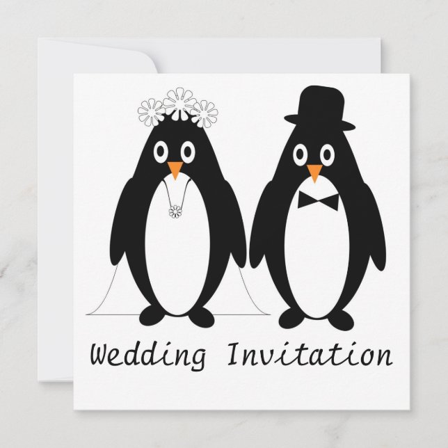 Pinguin Design Wedding Einladung (Vorderseite)