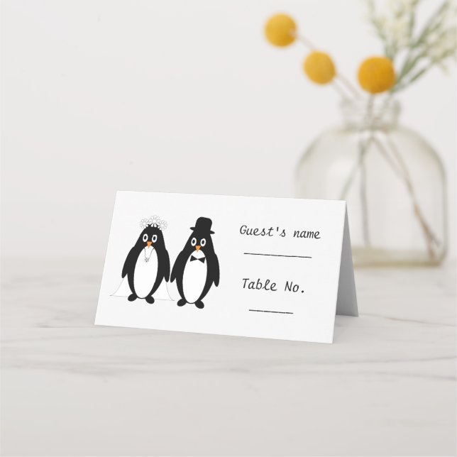 Pinguin Design Wedding Platzkarte (Vorderseite)