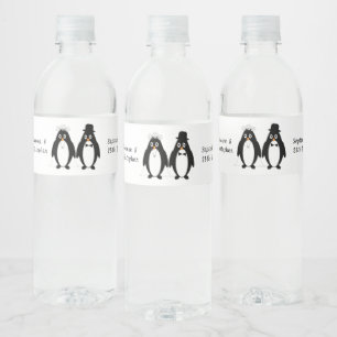 Pinguin Design Wedding Wasserflaschenetikett