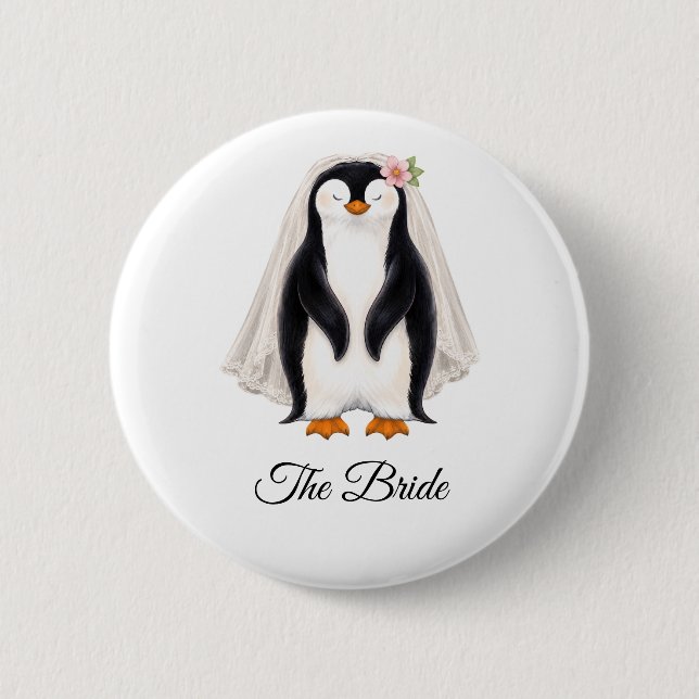 Pinguin Die Braut Personalisiert Weiße Junggeselli Button (Vorderseite)