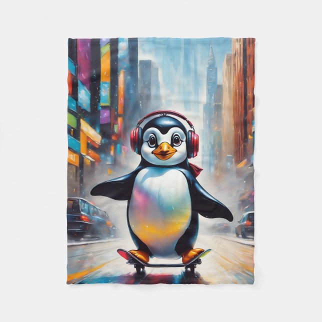 Pinguin Digital Art Malerei Cool Fleecedecke (Vorderseite)