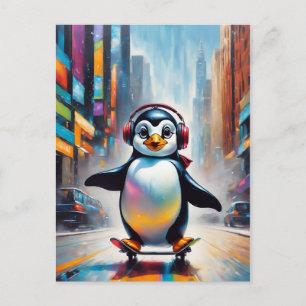 Pinguin Digital Art Malerei Cool Postkarte