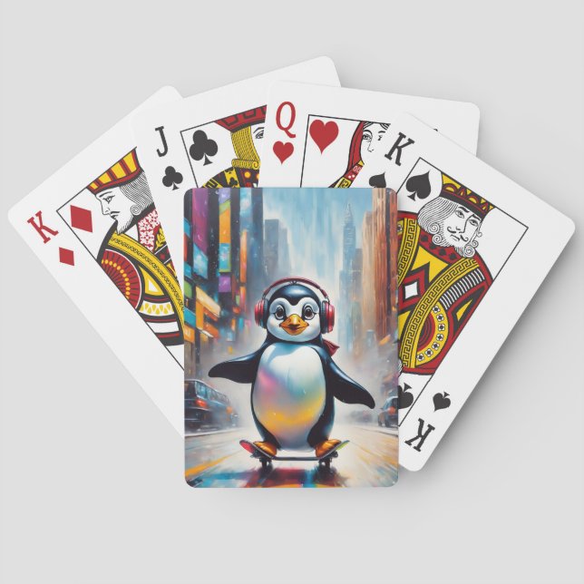 Pinguin Digital Art Malerei Cool Spielkarten (Rückseite)
