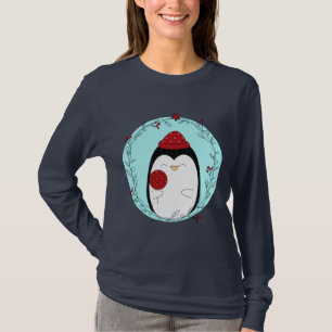 Pinguin Doodle Blue Background T-Shirt