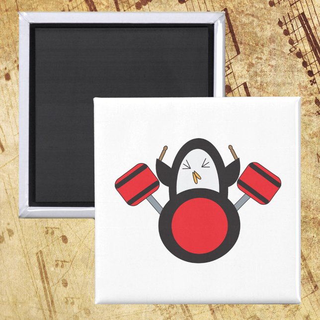 Pinguin Drummer Music Niedlich Magnet (A magnet with a cute penguin playing the drums.)