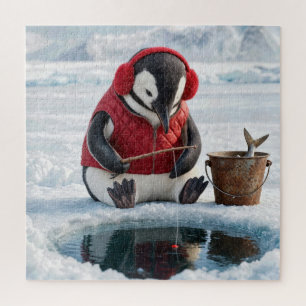 Pinguin-Eisfischen auf einem arktischen Gletscher Puzzle