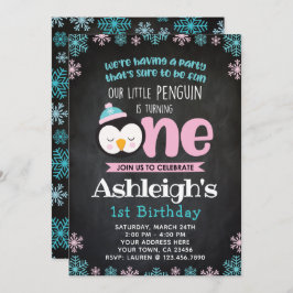 Pinguin-erste Geburtstags-Einladungs-Tafel Einladung