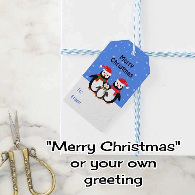 Pinguin Familie bearbeitbaren Text blauen Weihnach Geschenkanhänger (Von Creator hochgeladen)
