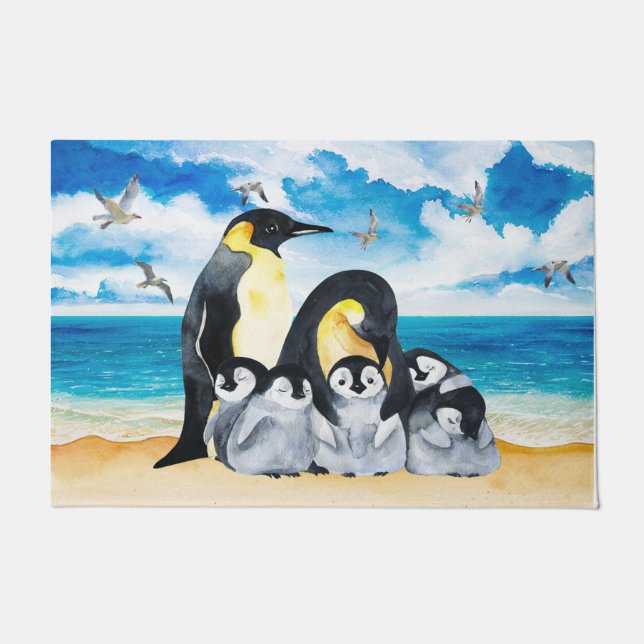 Pinguin Familie Doormat, Hauswärmespende Fußmatte (Vorderseite)