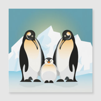 Pinguin-Familie gegen Eisberge Magnetkarte