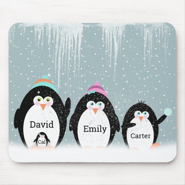 Pinguin-Familie im Schnee Mousepad (Vorne)